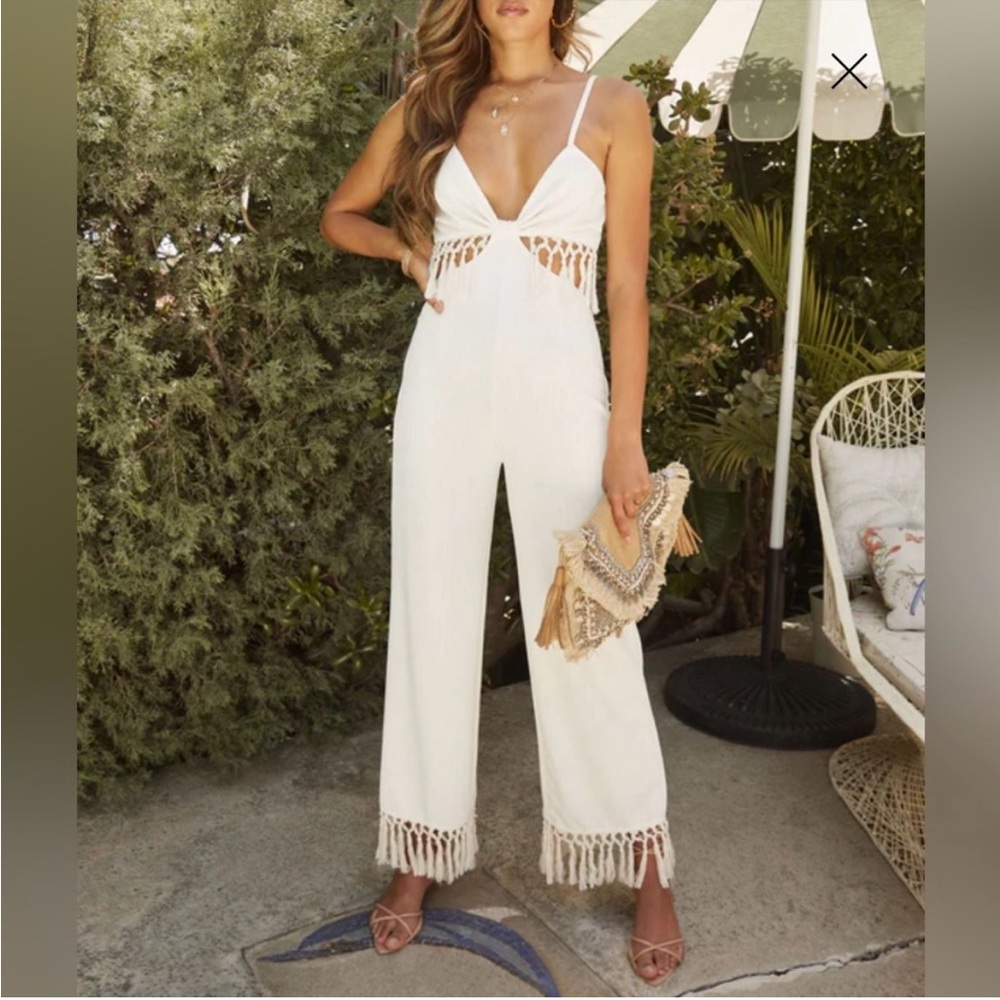 Vici collection tulum adventures tassel trim cutout jumpsuit